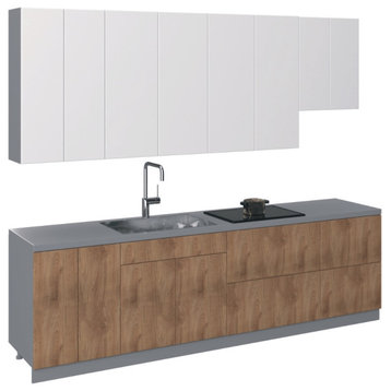 Kitchen Contemporary Collection Natural Teak & White Gloss Color Base9.5Ft Wide