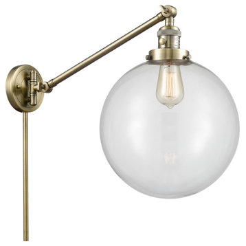 Beacon Swing Arm With Switch, Antique Brass, Clear, Clear