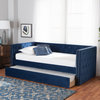 Larkin Modern Navy Blue Velvet Upholstered Twin Size Daybed with Trundle