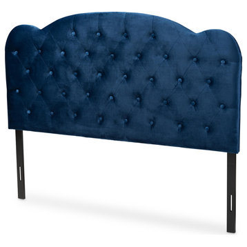 Bains Modern Velvet Fabric Upholstered Headboard King, Navy Blue