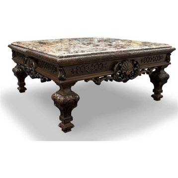 Best Master Traditional Solid Wood and Faux Marble Top Coffee Table in Cherry