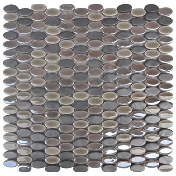 10 Square Foot Box of Glaze Craze Oval Porcelain Mosaic Tiles, Siena Silver