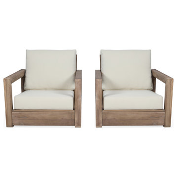 Lyle Outdoor Acacia Wood Club Chairs, Set of 2
