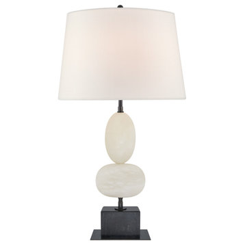 Dani Medium Table Lamp in Alabaster and Black Marble with Linen Shades