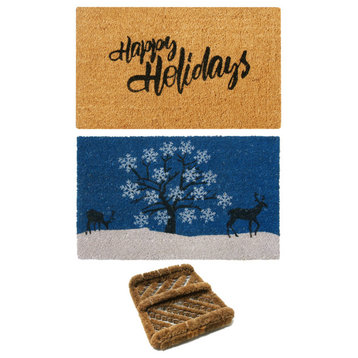 Rubber-Cal Holiday Decorations Doormat Kit -18" x 30"- 2 Doormats 1 Boot Scraper