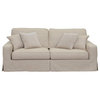 Sunset Trading Americana Box Cushion Fabric Slipcovered Sofa in Linen Gray