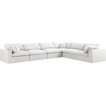 Meridian Furniture - Serene Linen Textured Fabric Deluxe Comfort 6-Piece L-Shaped Sectional, Cream - There's lots to love about the Serene linen textured deluxe cloud-like comfort modular collection, and this piece is not an exception. The soft cream linen textured fabric is cozy and sleek to the touch while the overstuffed down/feather cushions provide gentle support so you can relax and unwind like a VIP. Customize your seating with this modular set by adding the pieces you like most. Latches under each piece make it easy to snap them into position for a look that's modern yet welcoming.