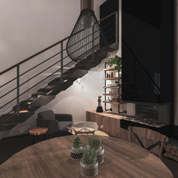 Rénovation d'une maison ambiance industrielle - Salle à Manger