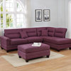 Triesen 3-Piece Sectional Sofa, Poly-Fiber With Matching Pillows, Warm Purple