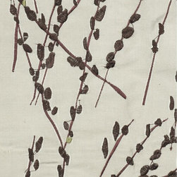 Grey Trendy Embroidered Plants Dupioni Silk Custom Made Curtains - Curtains