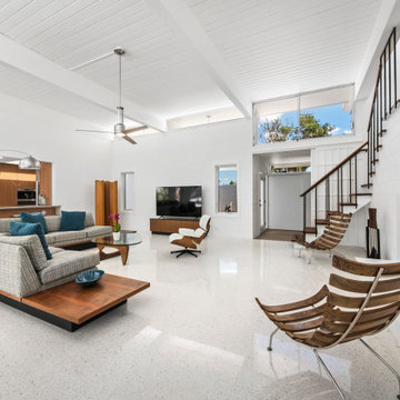 Mid-Century Modern Living Room With Fireplace — Lido Shores Sarasota