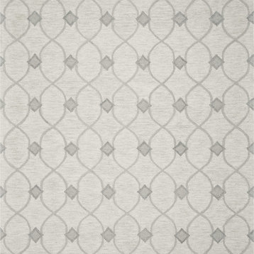 5'X7' Ivory Hand Tufted Wool Ogee Indoor Area Rug