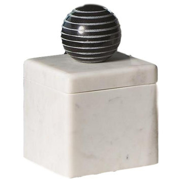 Mid Century Modern Solid Marble Decorative Box 8" Black White Geometric Square