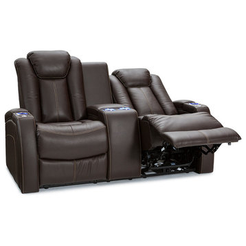 Seatcraft Omega Home Theater Seating Sofa Power Recline Powered Headrests, Brown, Loveseat With Storage Console