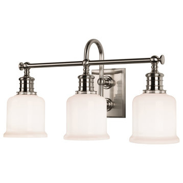 Keswick 3-Light Bath and Vanity With Opal Glossy Glass Shade, Satin Nickel