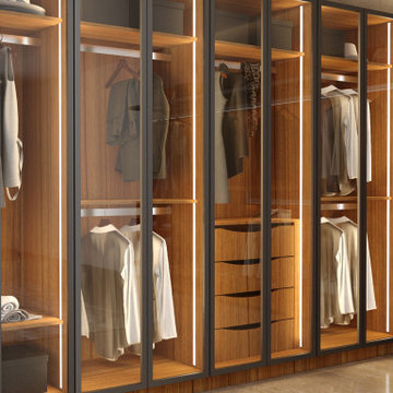 Luxury Walk in Fitted Wardrobe in Natural Walnut Supplied by Inspired Elements