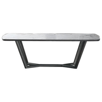 Lucia Dining Table, Gold White Ceramic Top, Anthracite Gray Legs, 95"