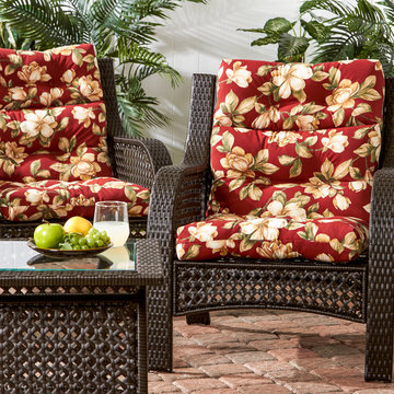Wicker Woven Chairs with Fiery Floral Cushions