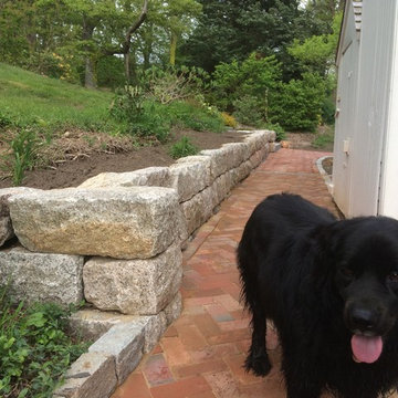 Wellfleet Reclaimed Granite Retaining Wall and Brick Walkway