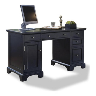 Bowery Hill Wood/Metal Home Office Rectangular Writing Desk in Dark  Oak/Black