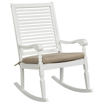 Indoor/Outdoor Elegant Hardwood Porch Rocking Rocking Chair- White