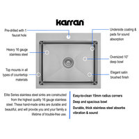 Karran Top Mount Stainless Steel 25" 16-Gauge Drop-In Single Bowl Sink Kit