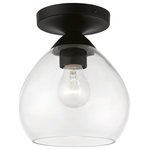 Livex Lighting - Catania 1 Light Black Semi-Flush - The Catania single light semi flush suspends simply and will adapt well in the hallway, bathroom, kitchen, small bedroom or by an entrance tastefully elevating your style. It is shown in a black finish with clear glass.