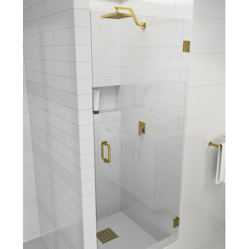 78"x28.375-28.75" Frameless Shower Door, Enduroshield Technology, Satin Brass