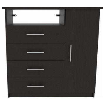 Carolina 4-Drawer Dresser with Single Door Cabinet and Open Shelf, Black