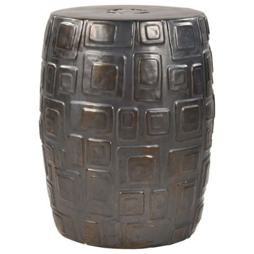 Midcentury Inspired Dark Bronze Glaze Earthenware Stool in Black Finish Drum
