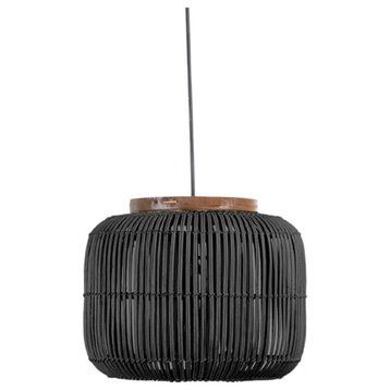 Black Rattan Hanging Lamp | dBodhi Barrel, W14 X D14 X H17