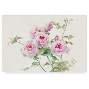 "Sweet Roses on White Green" by Danhui Nai, Canvas Art, 30"x47"