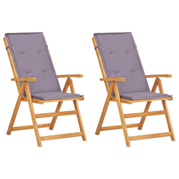 Vidaxl Reclining Garden Chairs, Set of 2, Brown Solid Acacia Wood