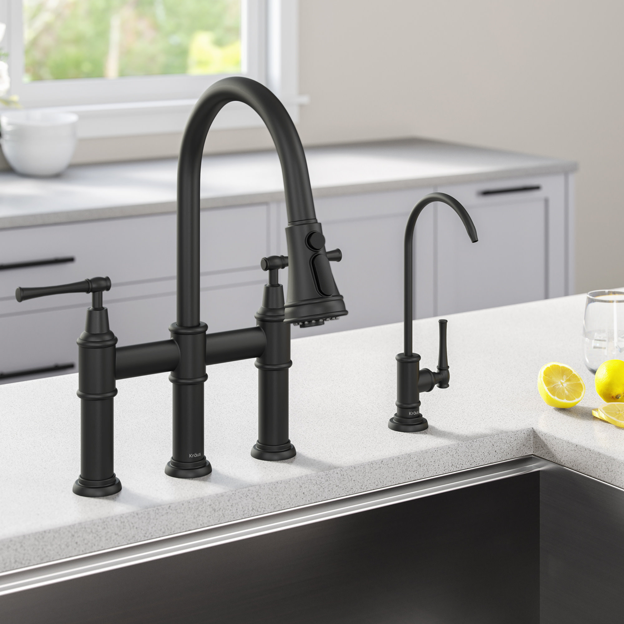 Kraus KPF-3121-FF-102 Allyn 1.8 GPM Bridge Pull-Down Faucet and ...