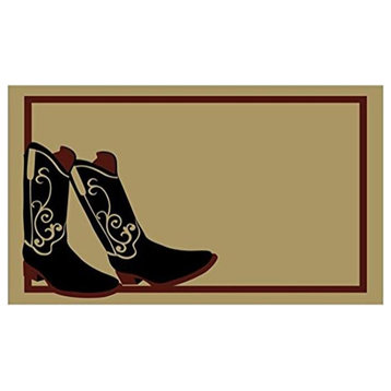 Geo Crafts  18 x 30 in. PVC Backed Cowboy Boots Doormat - Black