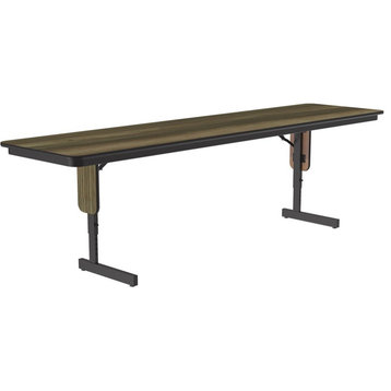 Adjustable Height 3/4" High Pressure Folding Seminar Table in Brown Hickory