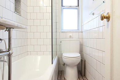 Bathroom - transitional bathroom idea in New York with a console sink and white walls