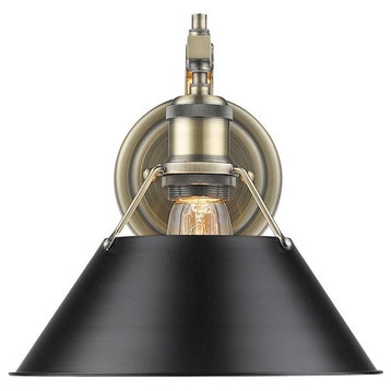 Orwell AB 1-Light Wall Sconce in Aged Brass With a Black Shade