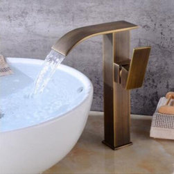 Antique Basin Faucet Antique Brass Waterfall Mixer High Version Bathroom Sink Fa - Bathroom Sink Faucets