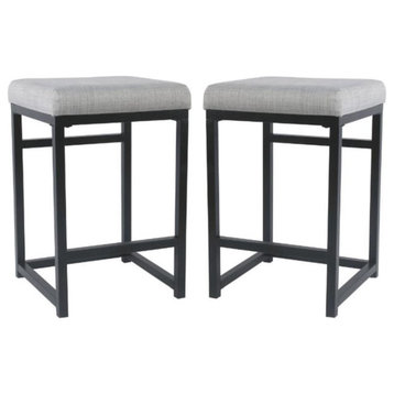 Home Square 24" Modern Metal and Fabric Counter Stool in Light Gray - Set of 2