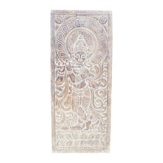 Consigned Vintage Hand Carving Lord Krishna With a flute, his Hand Barn Door