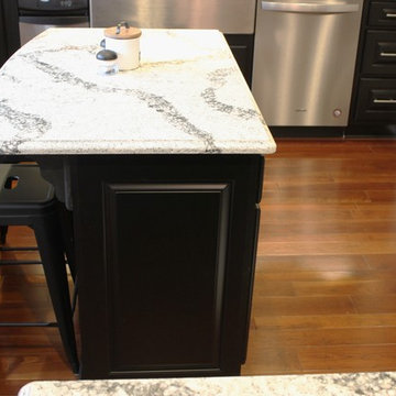 Small Island Kitchen with Black Painted Cabinetry in Taylor Ridge, IL