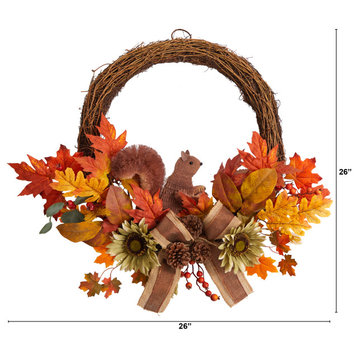 Nearly Natural 26" Fall Harvest Artificial Wreath w/ Twig Base & Bunny
