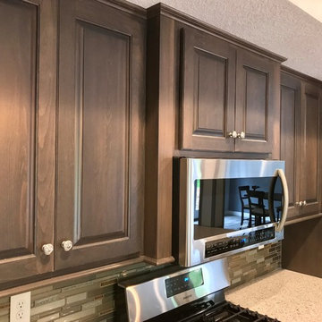 Basement Kitchen Koch Beech Stone MSI Quartz Peppercorn White