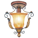 Livex Lighting - Villa Verona Ceiling Mount, Verona Bronze With Aged Gold Leaf Accents - The Villa Verona collection of interior lighting features handsomely styled ironwork complete with scrolling details. This semi flush mount features a verona bronze finish with aged gold leaf accents and rustic art glass. Display casual, traditional style with this beautiful fixture.