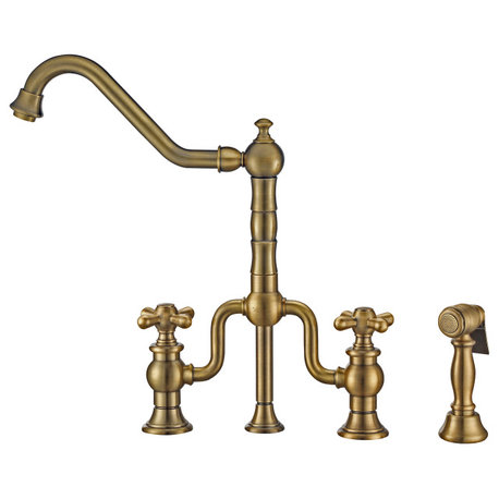 Twisthaus Plus Bridge Faucet With Long Traditional Swivel Spout, Cross Handles a