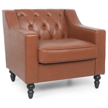 Bluewater Tufted Club Chair, Cognac and Dark Brown