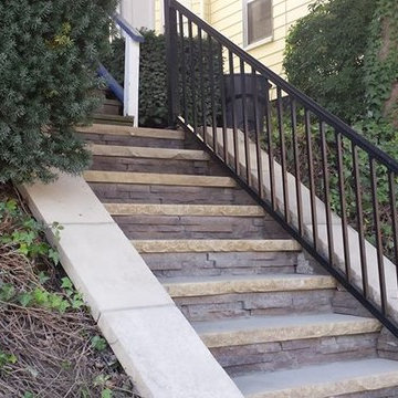 Weathered Versa Lok wall, Diablo Veneer, Sandstone Steps