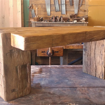 Hand Hewn Oak Beam Bench — Reclaimed Barn Timber