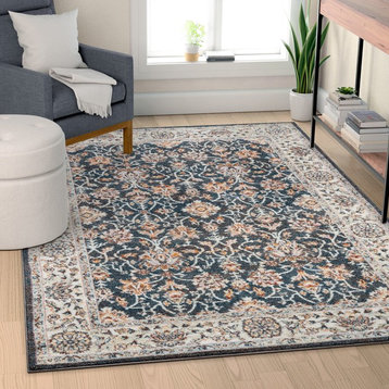 Well Woven Rodeo Corona Vintage Oriental Floral 7'10"x9'10" Blue Area Rug